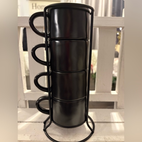 Rae Dunn Black Café Espresso Mug Set with Stand - Picture 3 of 3